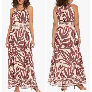 London Times Women's Halter Maxi Flowy Empire Waist Summer Dress Size 6